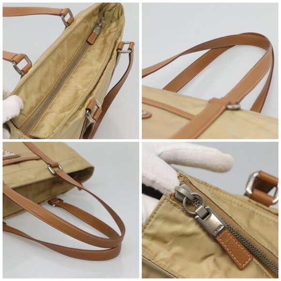 PRADA Tote Bag Nylon Beige Silver Auth 131176 - Picture 16 of 16